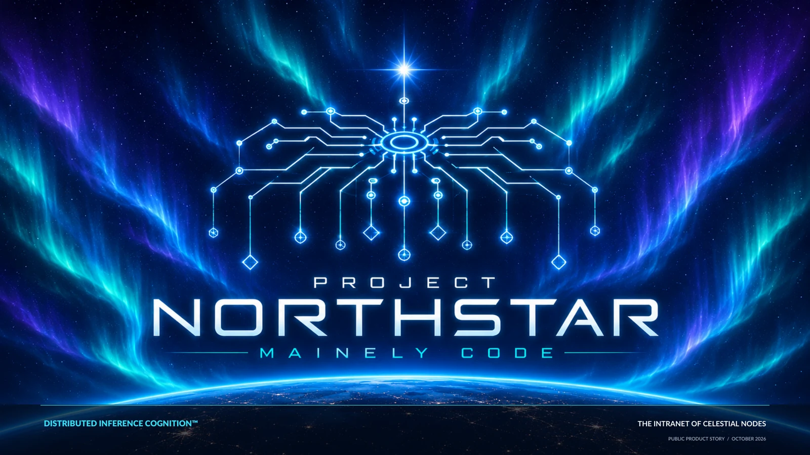 Cover of the NORTHSTAR public product story, with luminous circuitry and aurora over Earth